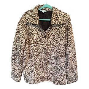 WD-NY Woman Leopard Print Textured Button Front Jacket Plus Size 1X Animal Print